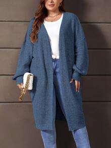SHEIN LUNE Plus Drop Shoulder Duster Cardigan - Blue - View 3