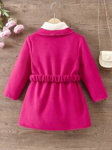 SHEIN Young Girl 1pc Shawl Collar Dual Pocket Belted Overcoat - Hot Pink - View 2