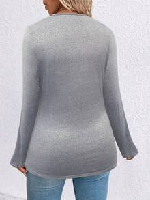 SHEIN LUNE Plus Chain Detail Notched Neck Tee - Light Grey - View 2