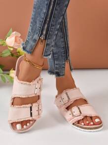 Thời trang Màu hồng Dép xăng đan Đối với phụ nữ , Đồ trang trí khóa Xén Thô Dép xăng đan - Hồng - Xem 4