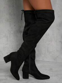 SHUZIA Faux Suede Over-the-Knee Block Heel Boots - Black - View 2