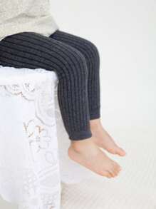 女小童素色羅紋緊身打底褲 - 深灰色 - 查看 3