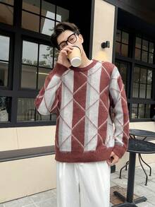 Manfinity Hypemode Men 1pc Argyle Pattern Drop Shoulder Sweater - Multicolor - View 5