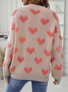 SHEIN Privé Heart Pattern Drop Shoulder Sweater - Multicolor - View 2