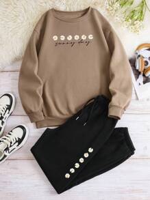 SHEIN 女士花卉印花運動套裝(毛衣和運動長褲) - 彩色 - 查看 3