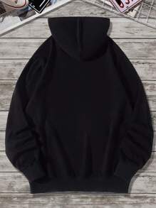 Manfinity LEGND Men Plus Letter Graphic Kangaroo Pocket Drawstring Hoodie