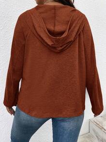 SHEIN LUNE 大码系带前襟插肩袖卫衣 - 亮橙色 - 查看 2