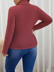 SHEIN Frenchy 大碼高領條紋針織T恤 - 紅色 - 查看 2