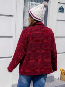 SHEIN EZwear Plus Plaid Print Lapel Neck Flap Detail Blazer - Red - View 2