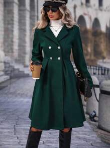 SHEIN Frenchy 西裝領雙排釦花呢外套 - 墨綠色 - 查看 3