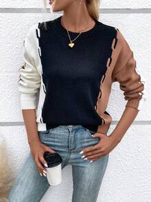 SHEIN LUNE Colorblock Drop Shoulder Sweater - Multicolor - View 4