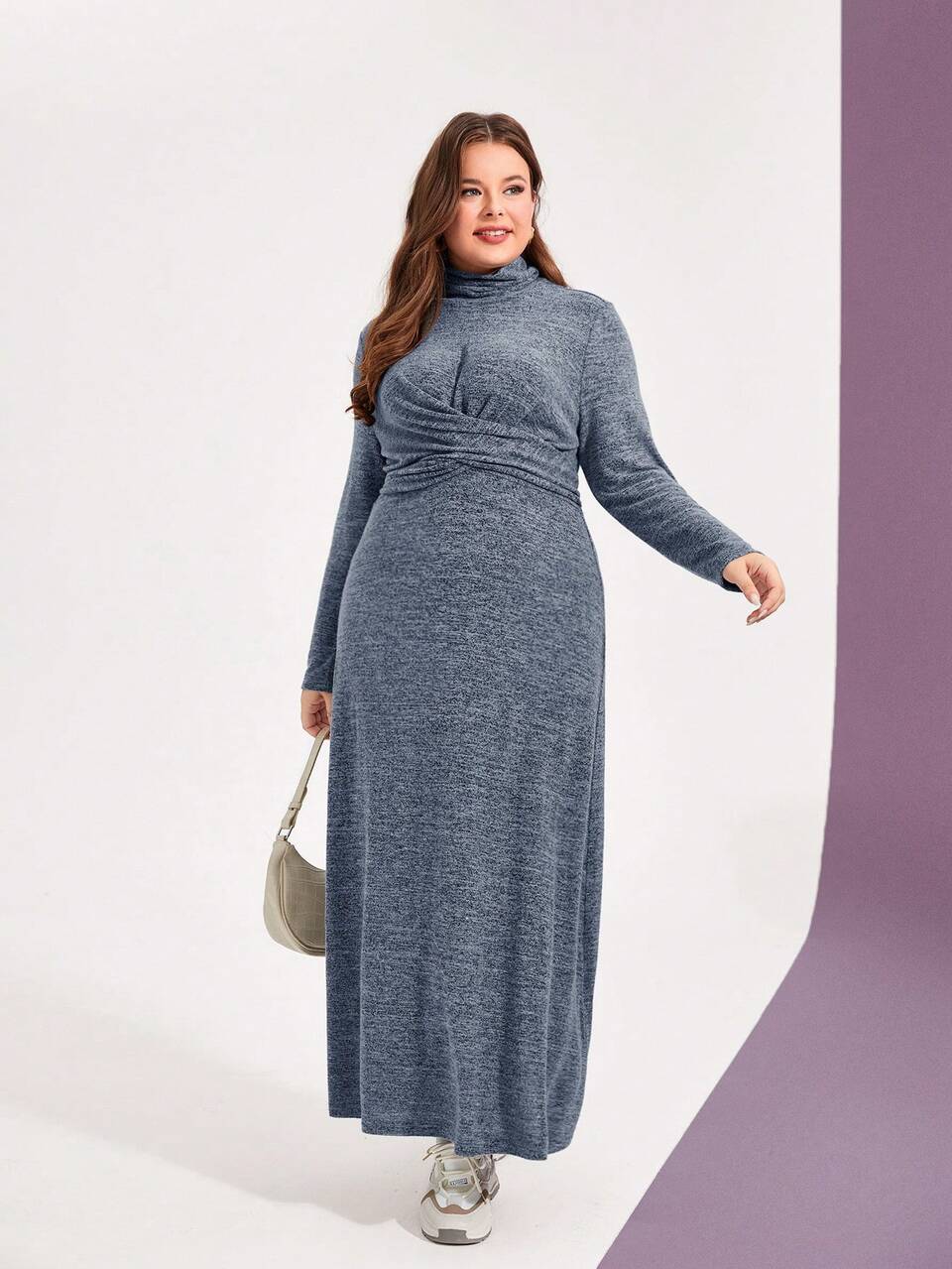 Plus Mock Neck Twist Front Tie Back Dress