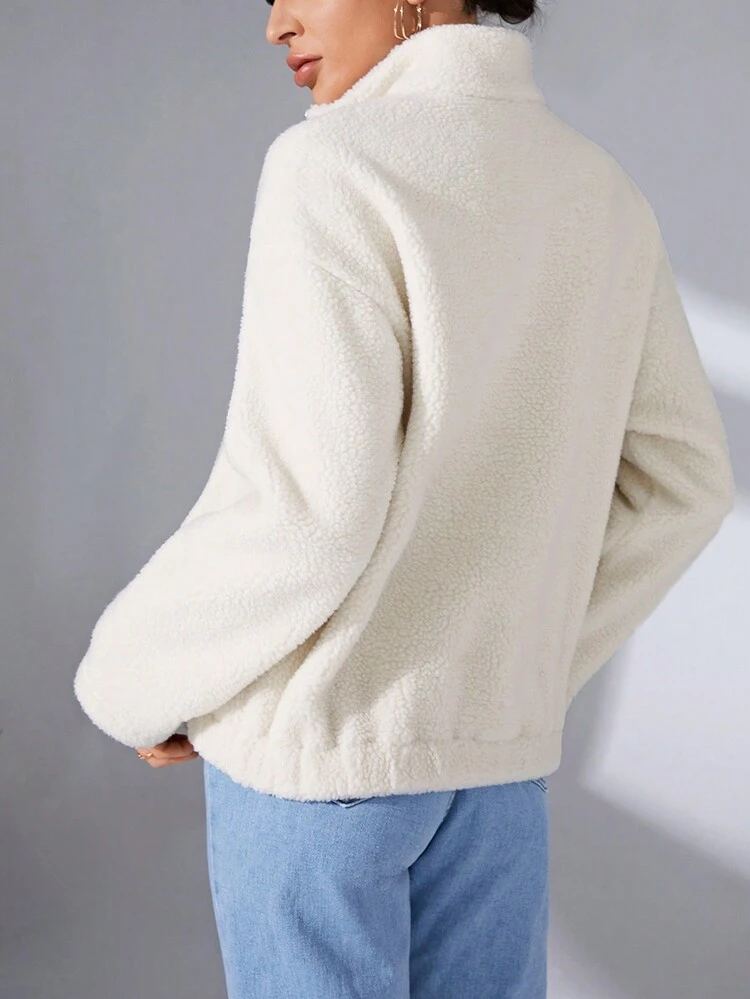 Solid Half Zip Teddy Sweatshirt