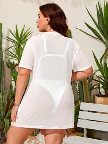 Swim Vcay Summer Beach Plus Solid Sheer Cover Up Dress Without Bikini - White - View 2