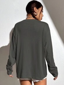 INAWLY 圣诞印花落肩 T 恤 图案 T 恤 女式上衣 - 灰色 - 查看 2