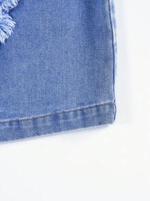 Soleia Ruffle Trim Ruffle Trim Denim Skirt - Blue - View 4