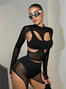 SHEIN ICON Cut Out Front Mesh Top