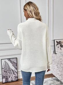 Áo len Dolman cổ khoét sâu màu trơn đơn giản đa năng - trắng - Xem 2