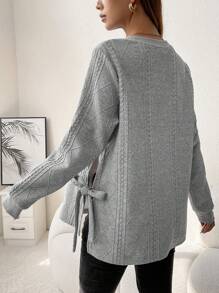 Áo nỉ xẻ gấu buộc hai bên cho bà bầu, dành cho mùa đông - Xám - Xem 2