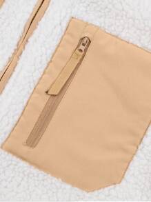 Manfinity Sport Corelite 男士拼接面拉鏈開襟絨毛戶外夾克 - 白色 - 查看 3