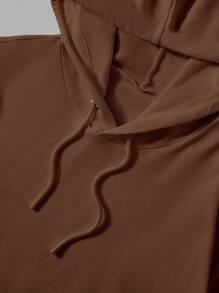 SHEIN Cottnline Men Kangaroo Pocket Drawstring Hoodie - Brown - View 3