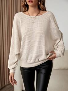 SHEIN Essnce Solid Batwing Sleeve Sweatshirt - Apricot - View 3