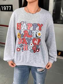 Flirla Talla grande Sudadera con estampado de slogan de hombros caídos