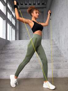 SHEIN Teen Girl Tummy Control Sports Leggings - Army Green - View 4