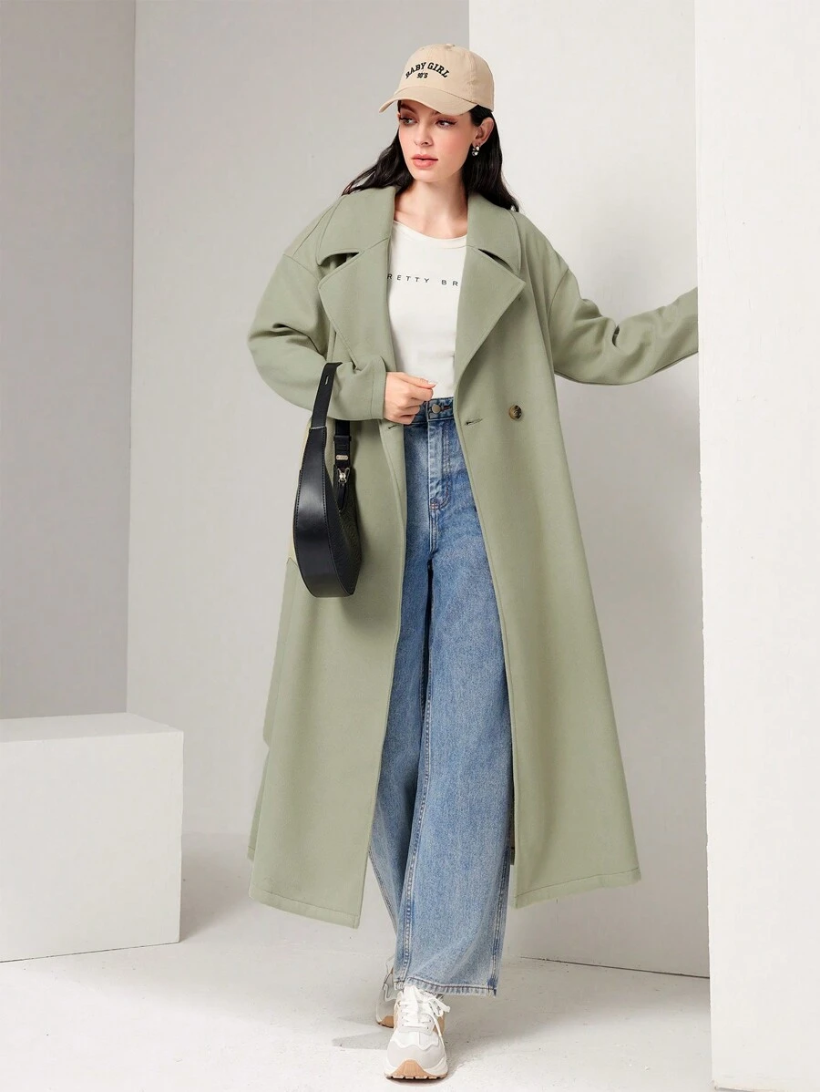 Mulvari 西裝領雙排釦腰帶花呢外套 - 綠色 - 查看 1