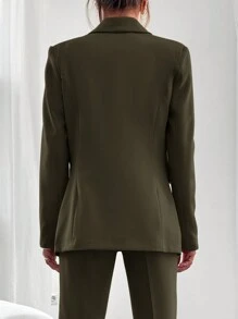 EURMUSE Shawl Collar Single-breasted Suit And Pants Set - Mocha Brown - View 2