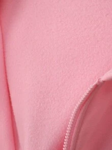 SHEIN Unity 拉鏈開襟落肩袖抽繩加絨內裏連帽衫 - 粉色 - 查看 7