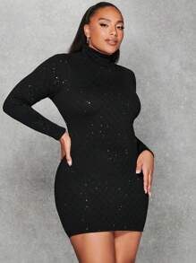 SHEIN BAE Hơn Cổ cao Long lanh Váy bodycon - màu đen - Xem 1