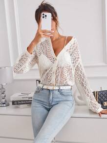 GENKIRA Hollow Out Button Front Shirt - Apricot - View 4