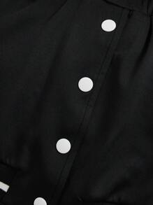 SHEIN Young Girl Letter Printed Contrast Color Baseball Collar Jacket And Skirt Set - Black and White - View 5