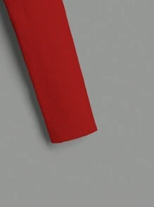 RueChic Solid Color Sweater With Sweetheart Neckline, Ribbed Trim And Dropped Shoulder Design - Red - View 4