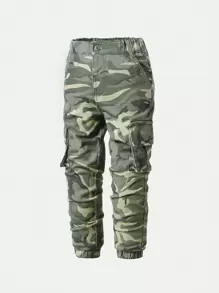 SHEIN Explorewe 男小童迷彩印花翻蓋口袋工裝牛仔褲