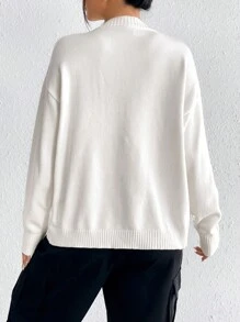 SHEIN EZwear Suéter Casual Con Cuello Redondo Y Estampado De Letras Para Mujer - Blanco - Ver 2