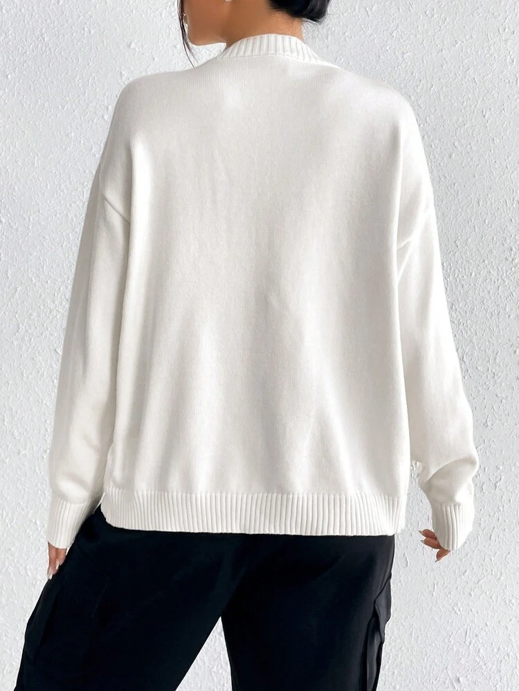Women's Round Neck Casual Sweater With Letter Pattern