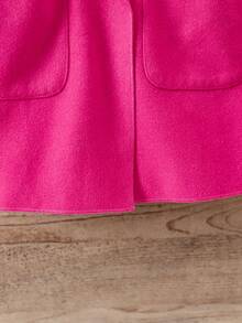 SHEIN Young Girl 1pc Shawl Collar Dual Pocket Belted Overcoat - Hot Pink - View 3