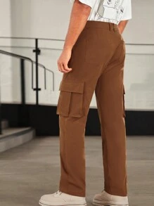 Manfinity VCAY Men Flap Pocket Side Cargo Pants - Brown - View 2