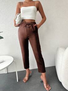 Drawstring Waist Slant Pocket Pants