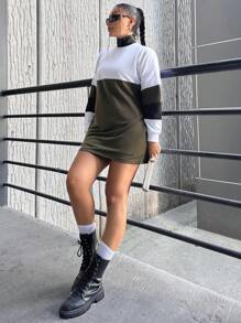 SHEIN Cottnline Plus Two Tone Drop Shoulder Dress - Multicolor - View 4