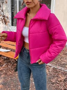 SHEIN Essnce Zip Up Padded Padded Coat For Winter Clothes - Hot Pink - View 5