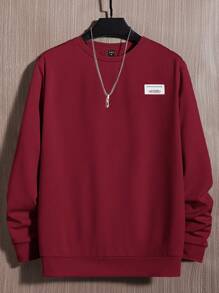 Manfinity VCAY Bộ 2 món áo nỉ trơn màu và quần short thường ngày cho nam, mùa thu - Màu Đỏ Sâu - Xem 6