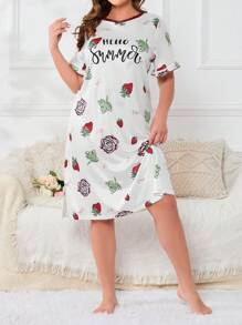 Plus Strawberry & Letter Graphic Nightdress - White - View 3