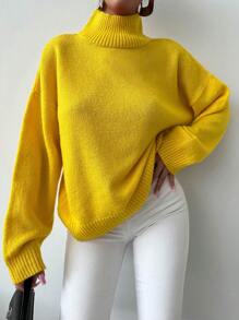 Cloudara Turtleneck Drop Shoulder Sweater - Yellow - View 4