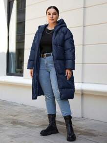 SHEIN Cottnline 大尺碼女款長袖連帽襯墊外套 - 藏蓝色 - 查看 4