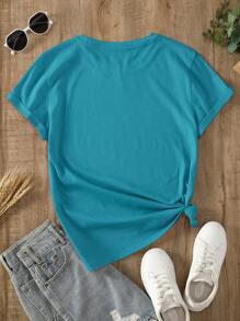 INAWLY Bicycle And Butterfly Print Tee Graphic Tees Women Tops - Mint Blue - View 2