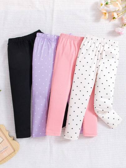 SHEIN Genkimix Kids Young Girl 4pcs Star Print Leggings Summer Holiday