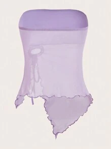 SHEIN ICON 側抽繩不對稱下擺網紗抹胸上衣 - 紫丁香色 - 查看 2